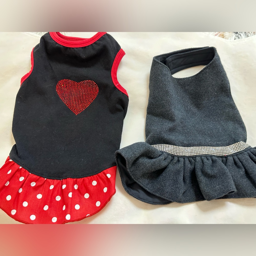 Loves u Not- Black and Red Dog Dresses with Heart and Polka Dots- Size Large 🐾